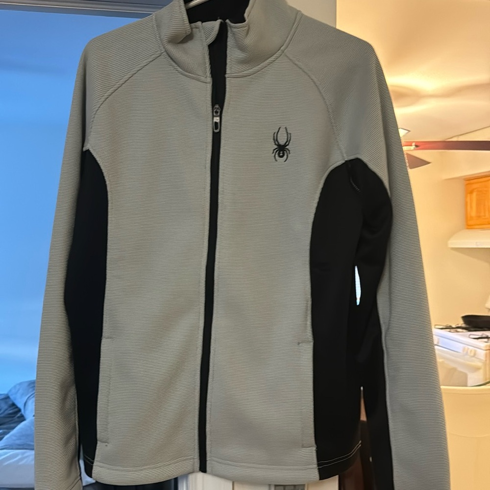 Mens Spyder Light Jacket Size Small Light Gray and Black